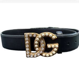 Dolce & Gabbana Pearl & Crystal Embellished Belt bronze gold D&G women 75 cm/30"